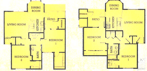 Floor plan for 2 beds, 1 bath, 948 sqft